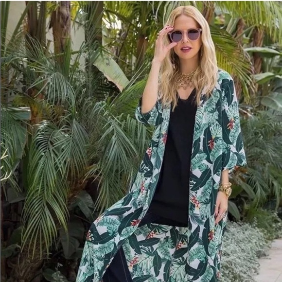 $150 NWT Rachel Zoe Palm Print Duster Kimono Swim Cover Up - Picture 6 of 6